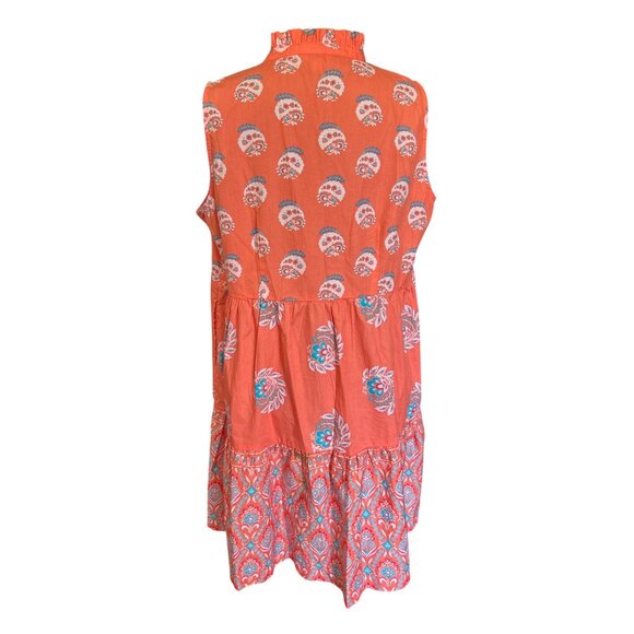 Crown & Ivy Sleeveless Tiered Coral Dress With Tassel Ties L 100% Cotton Made In - Picture 3 of 9